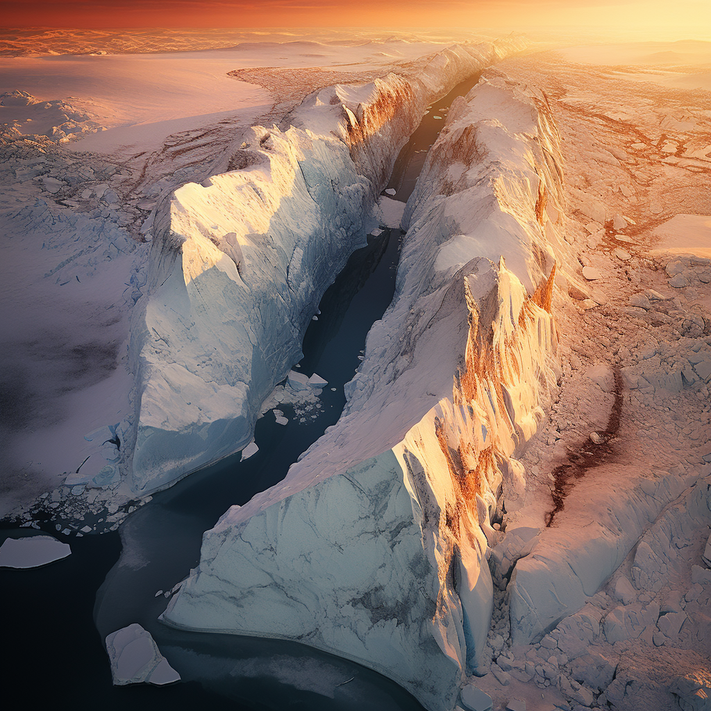 Aerial Photograph Ice Wall Antarctica Dawn