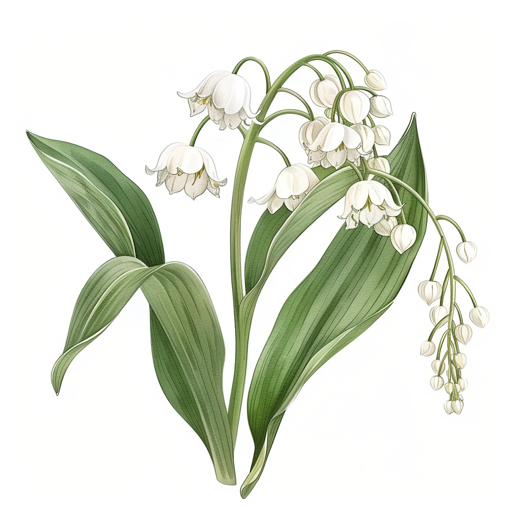 White Lily of the Valley Botanical Illustration