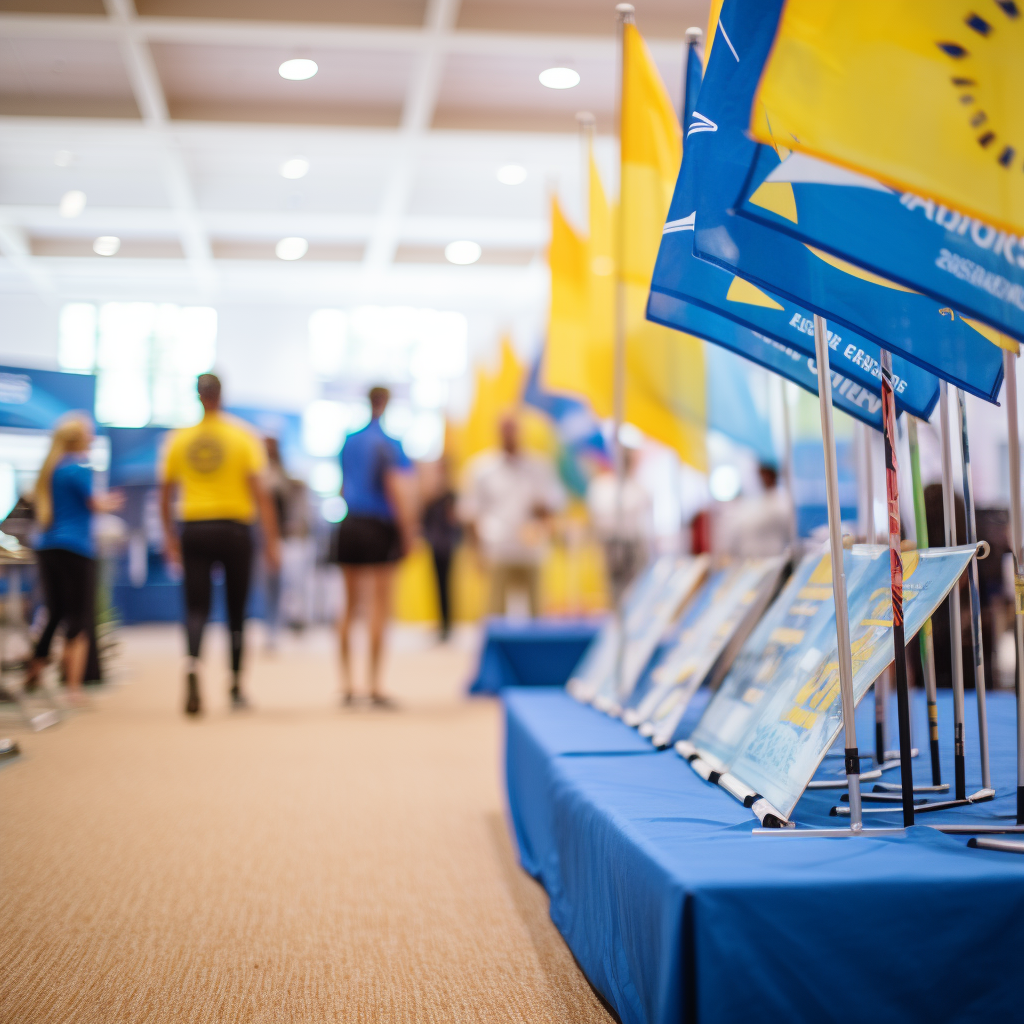 Convention Product Display with Flags and Tents