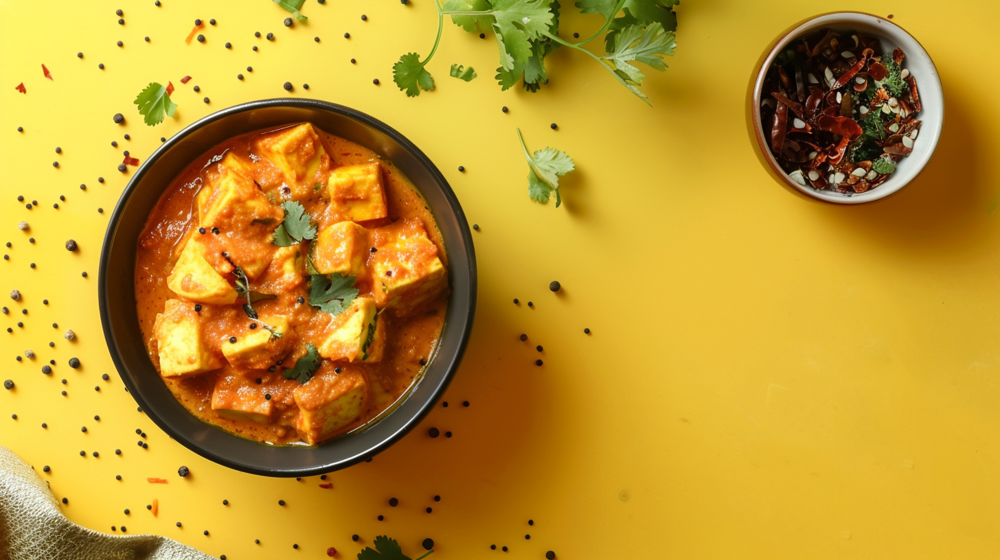 Paneer Butter Masala on Yellow Background