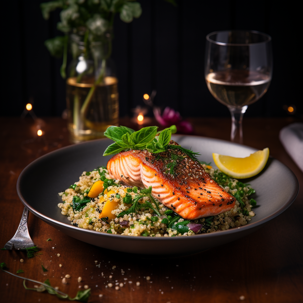 Cooked salmon with herbs and quinoa