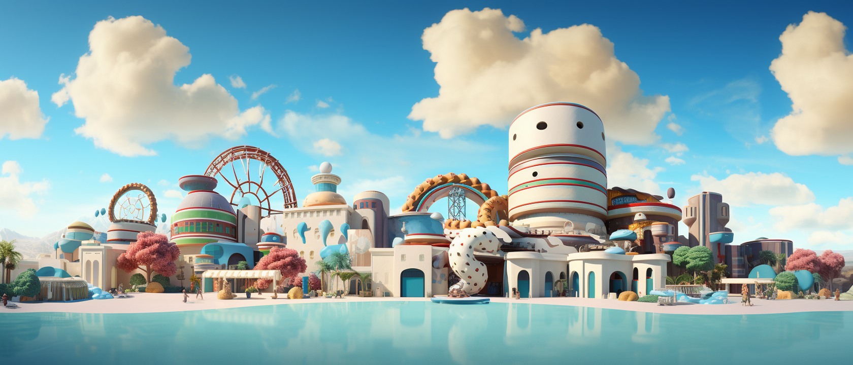 A magical Cookie Worlds Fair landscape