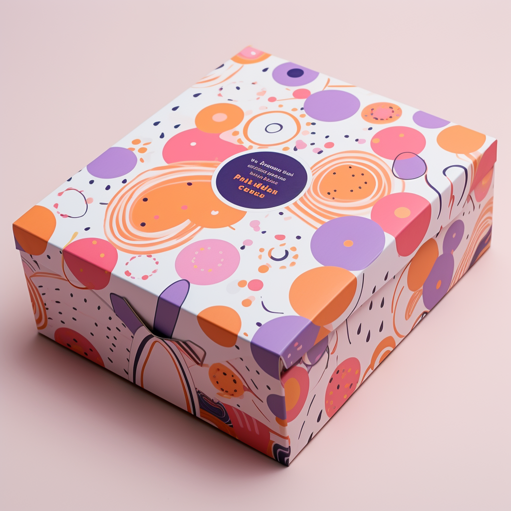 Colorful cookie box with circle pattern and asterisks