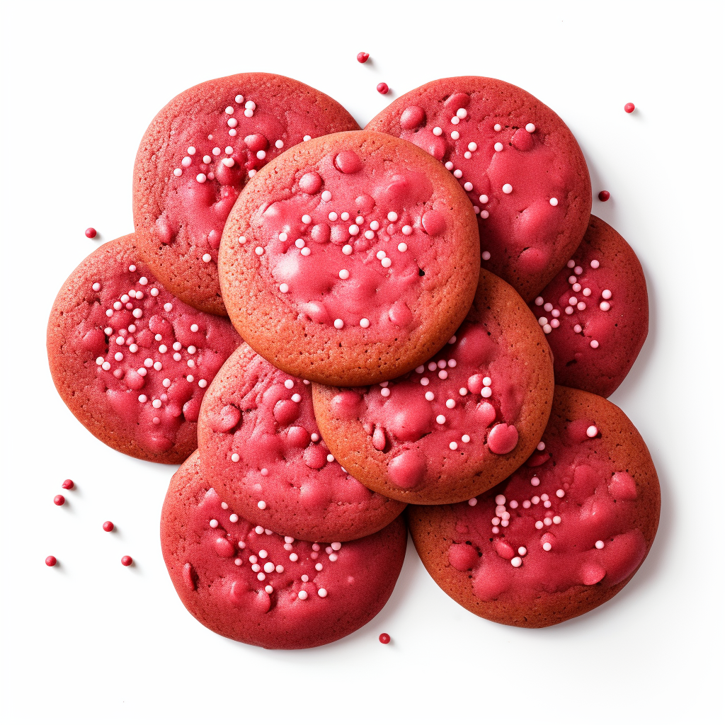 Cookies with red icing on white background