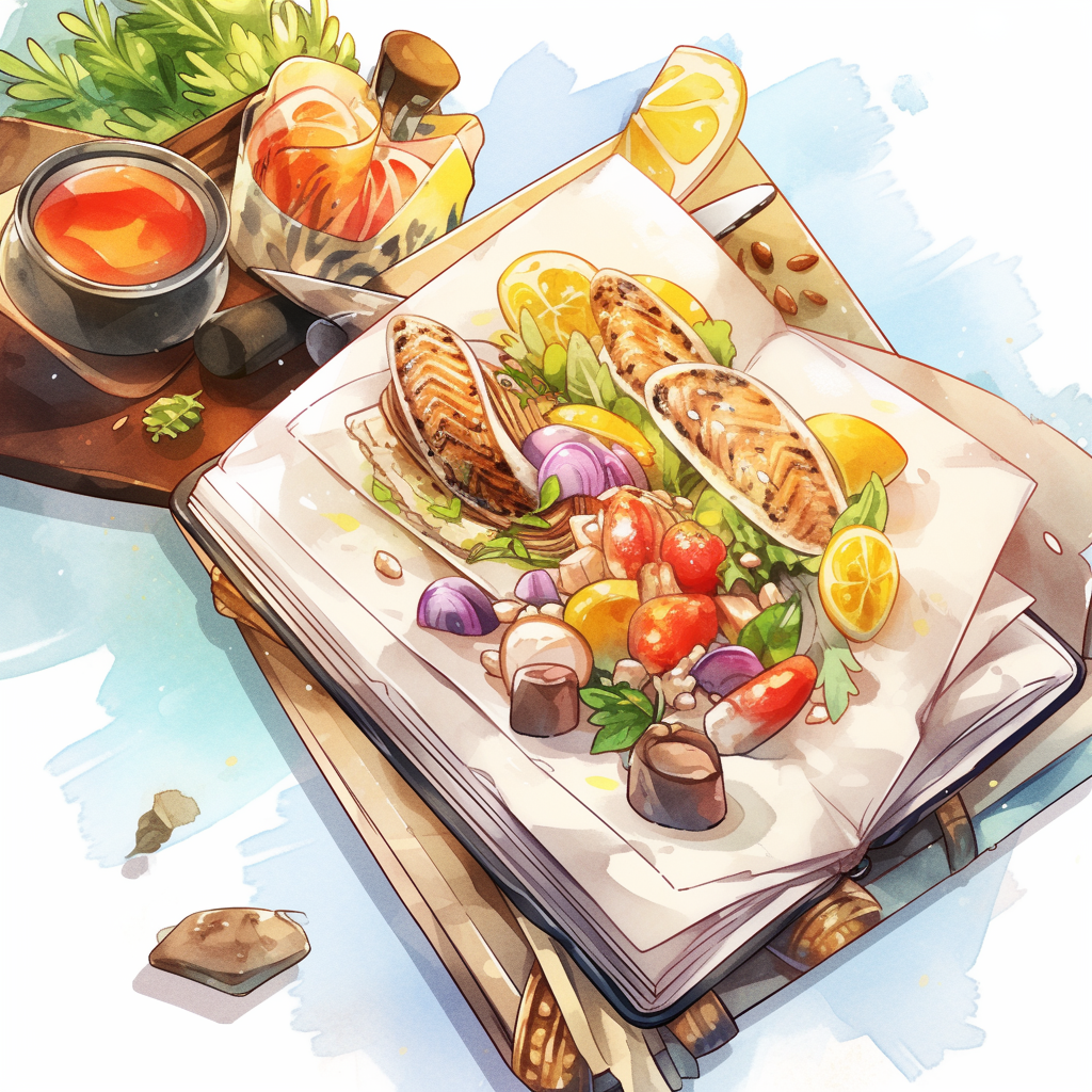 Watercolor Illustration of Cooking Recipe Book