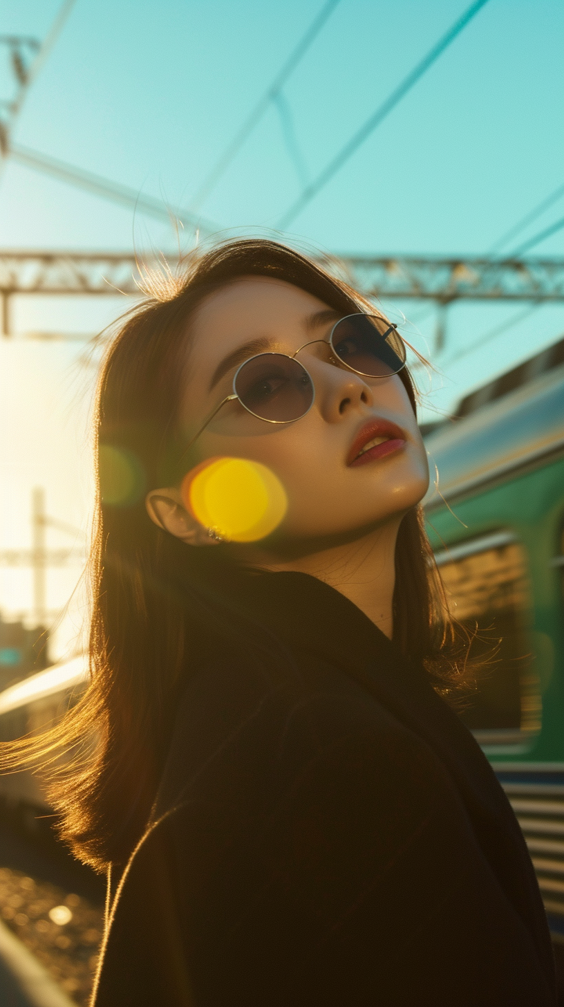 Asian woman road intersection skytrain fashion