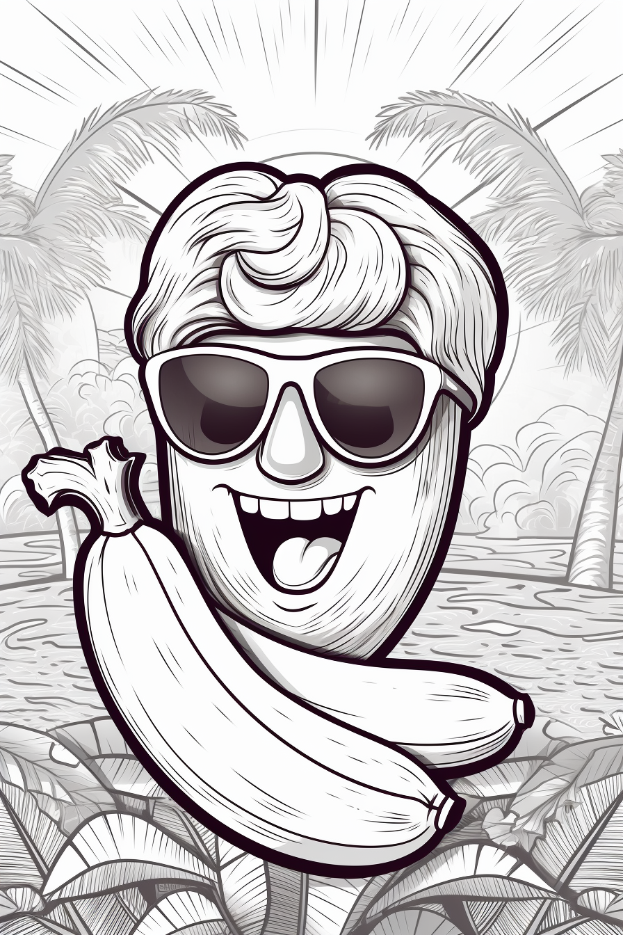 Cartoon banana with sunglasses coloring page