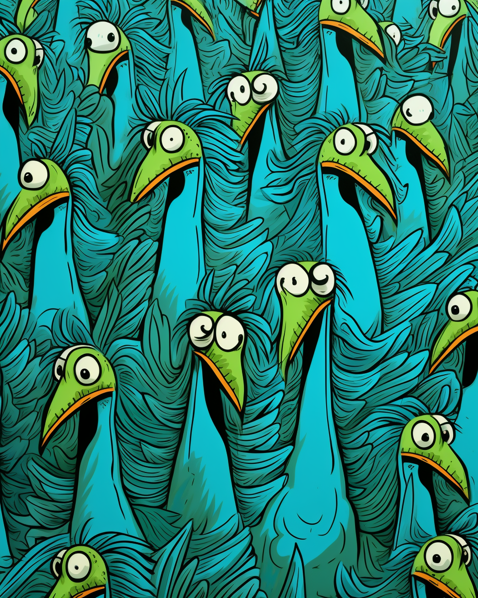 Colorful cartoon turkeys in cyan and neon green