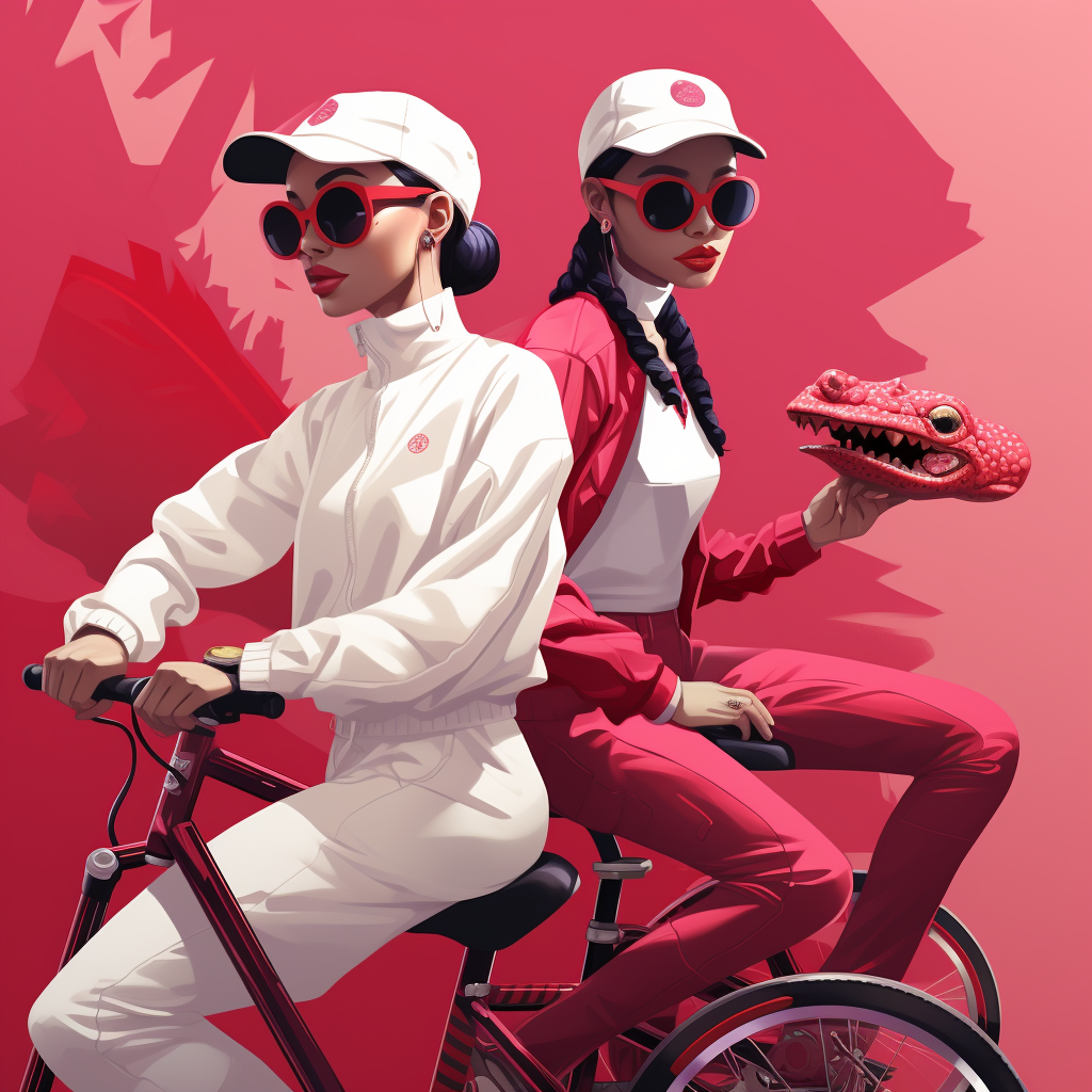 Chameleon teenagers in stylish streetwear on bikes