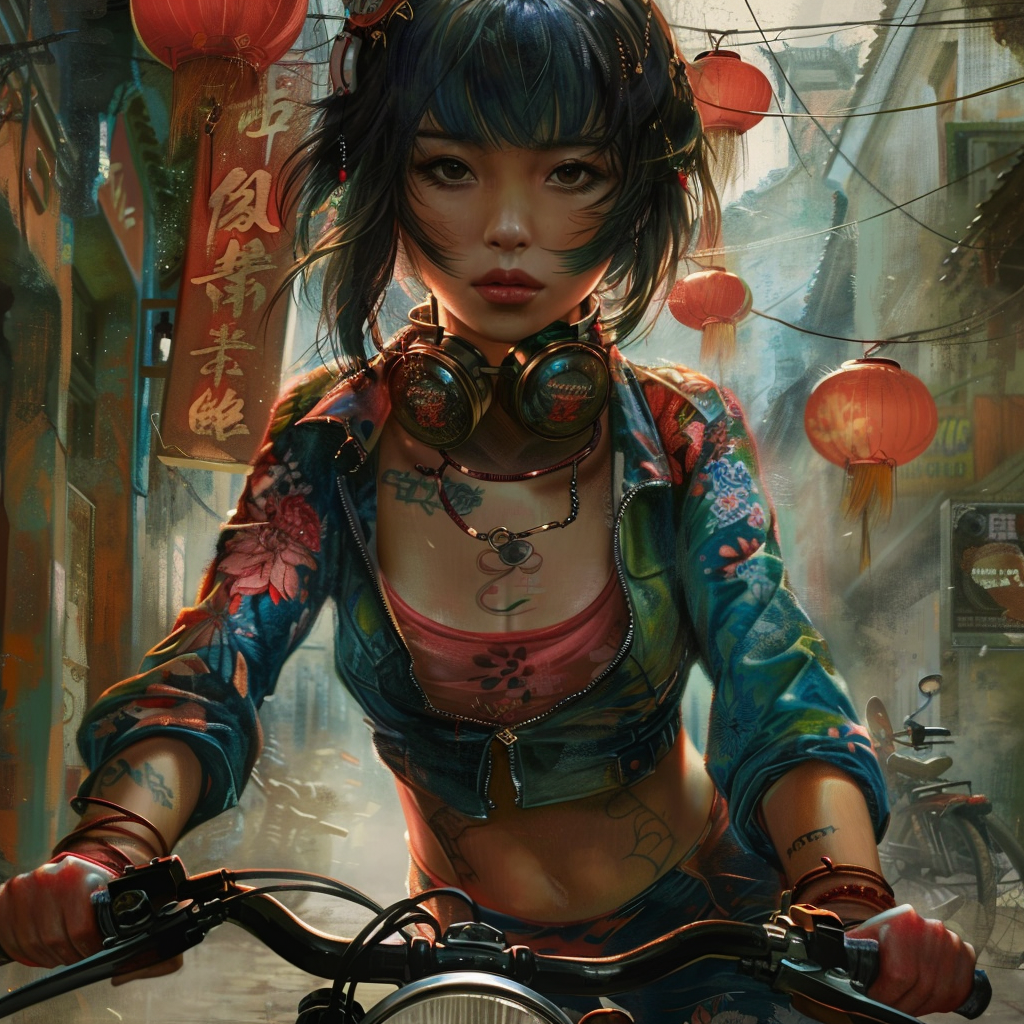 Chinese girl riding cool bike