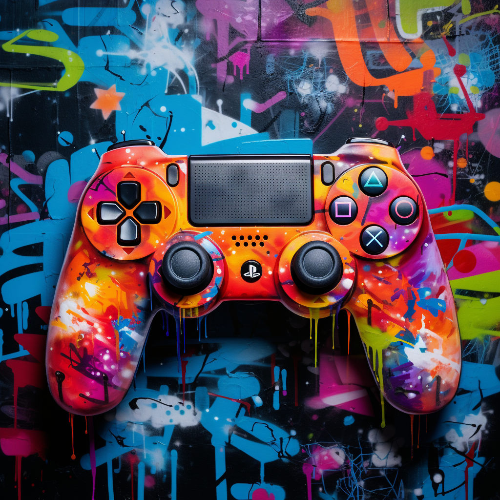 Cool game console controller on graffiti background