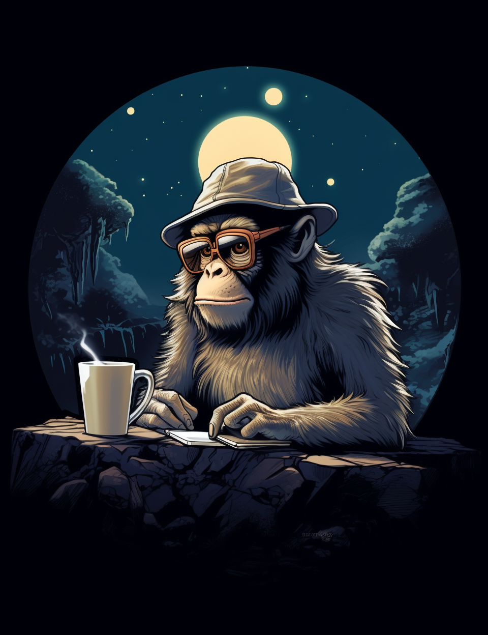 Cool Monkey with Hat and Glasses Browsing Internet