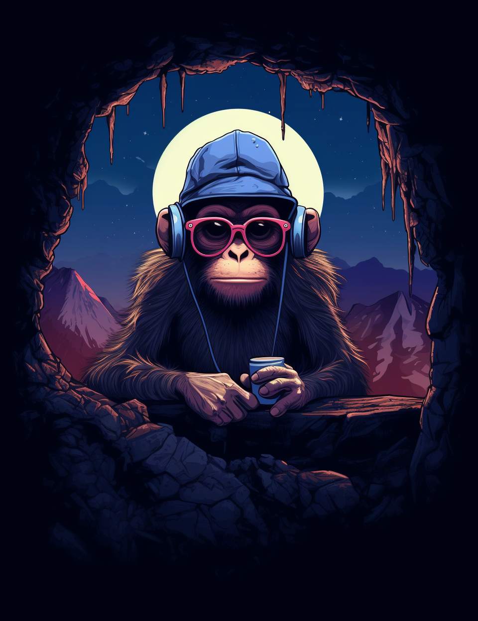 Cool monkey with hat and glasses browsing internet