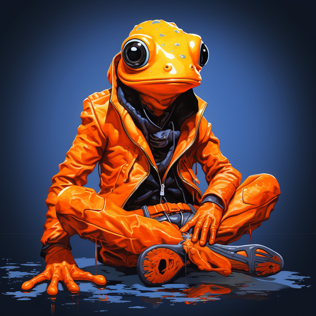 Colorful anime-style orange frog-man