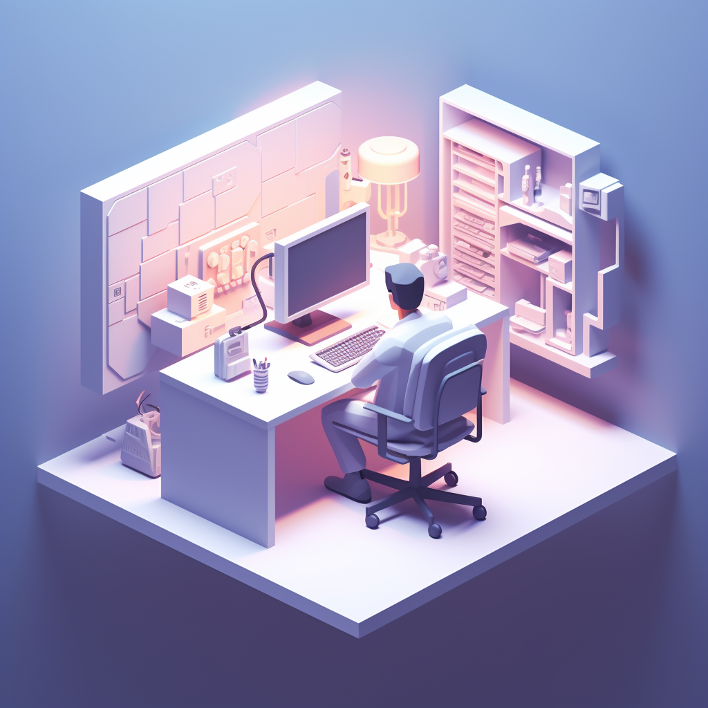 Minimalistic office with futuristic programmer