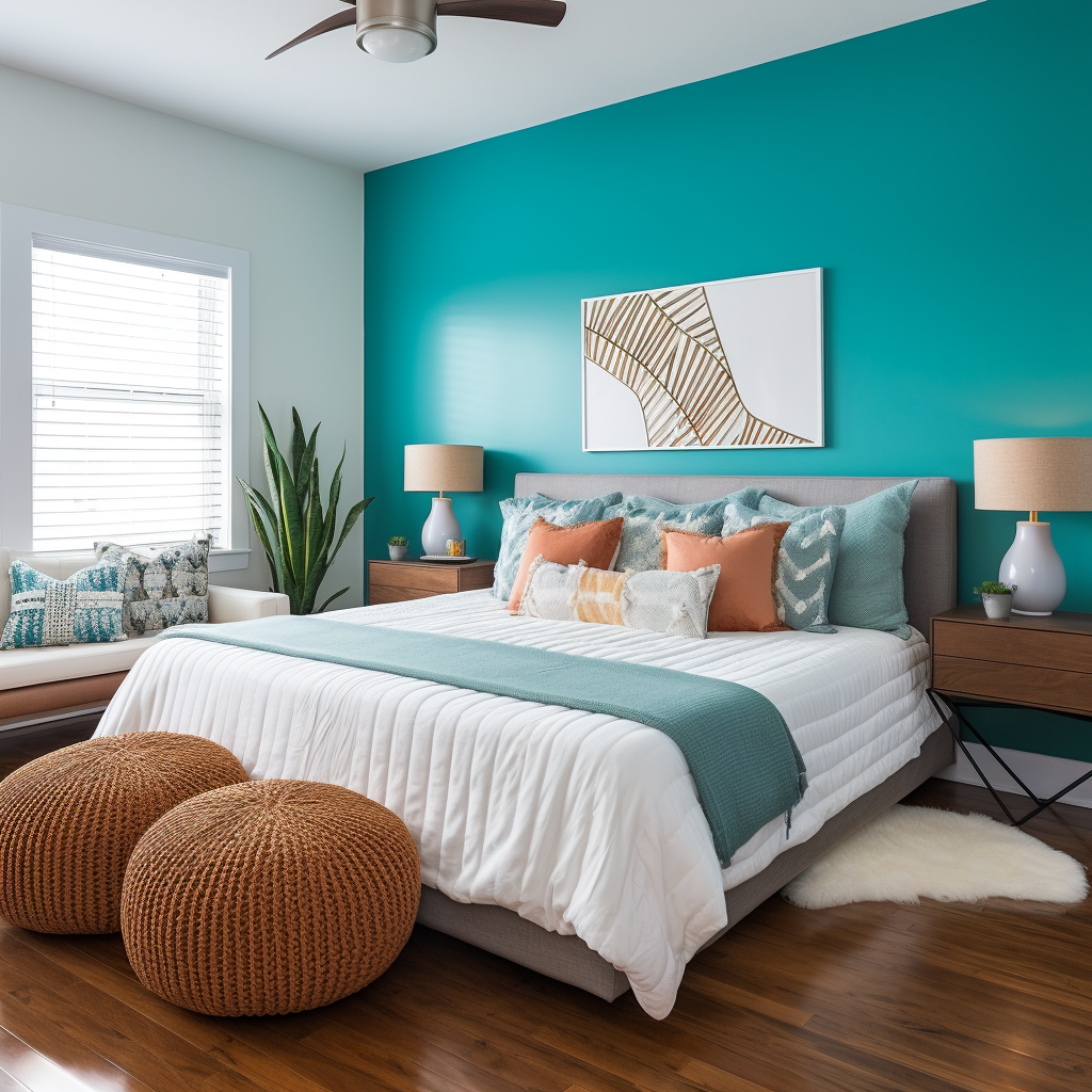 Bedroom with Turquoise Accent Wall