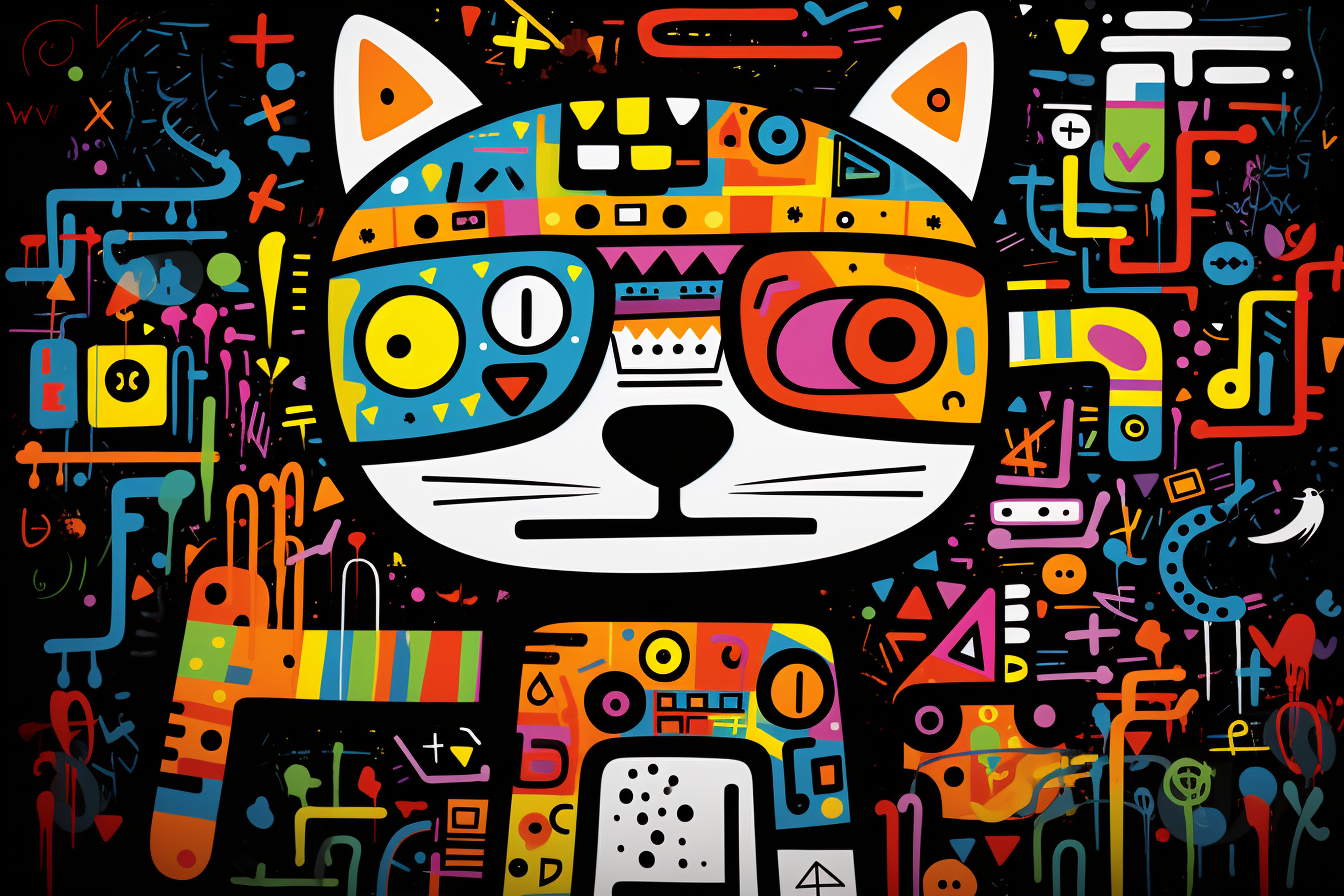 Colorful cat artwork by Keith Haring