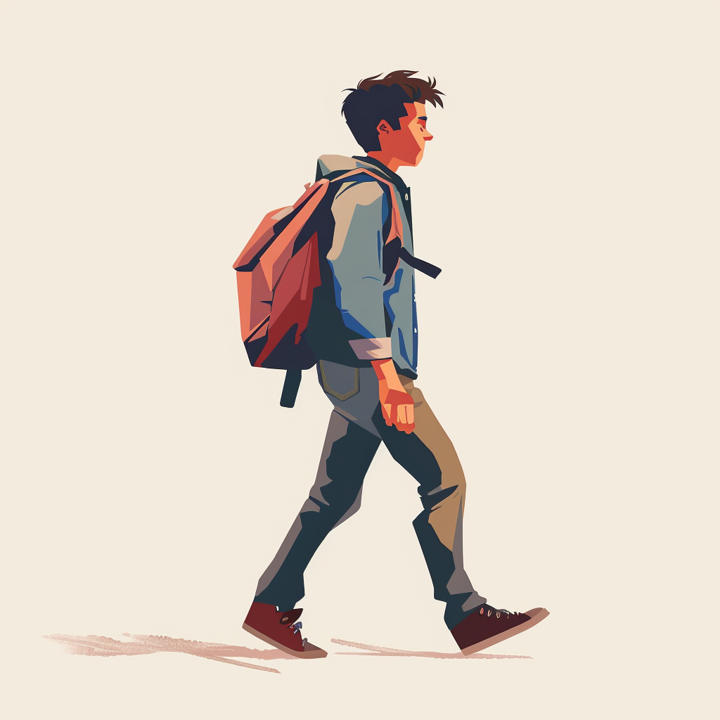 Illustration of guy walking quickly