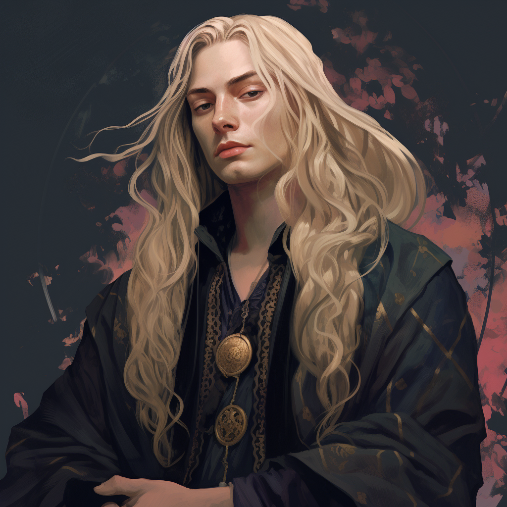 Stylish non-binary wizard with long blonde hair