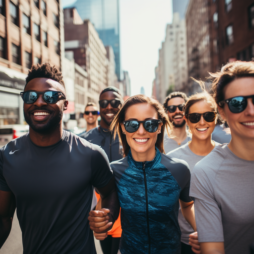 Group of cool runners in sunglasses