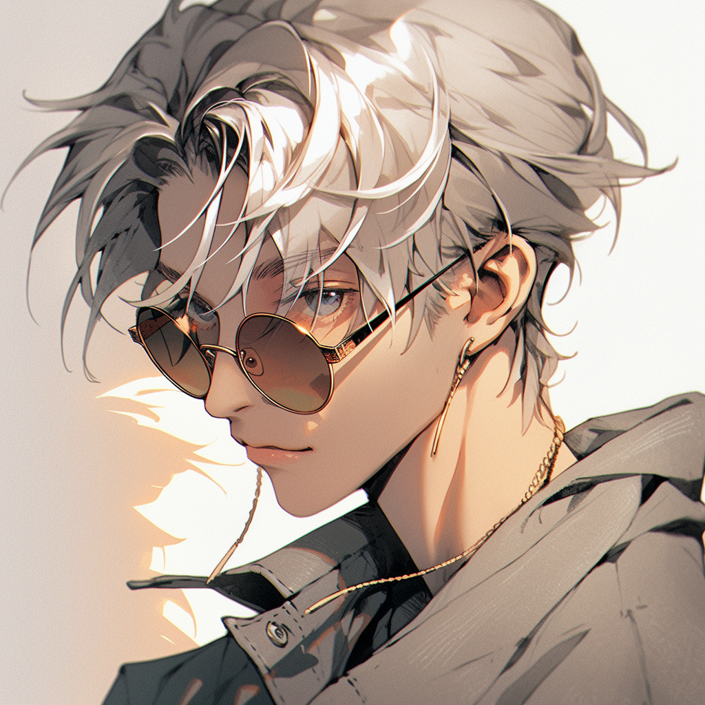 Cool young musician with grayish hair and sunglasses