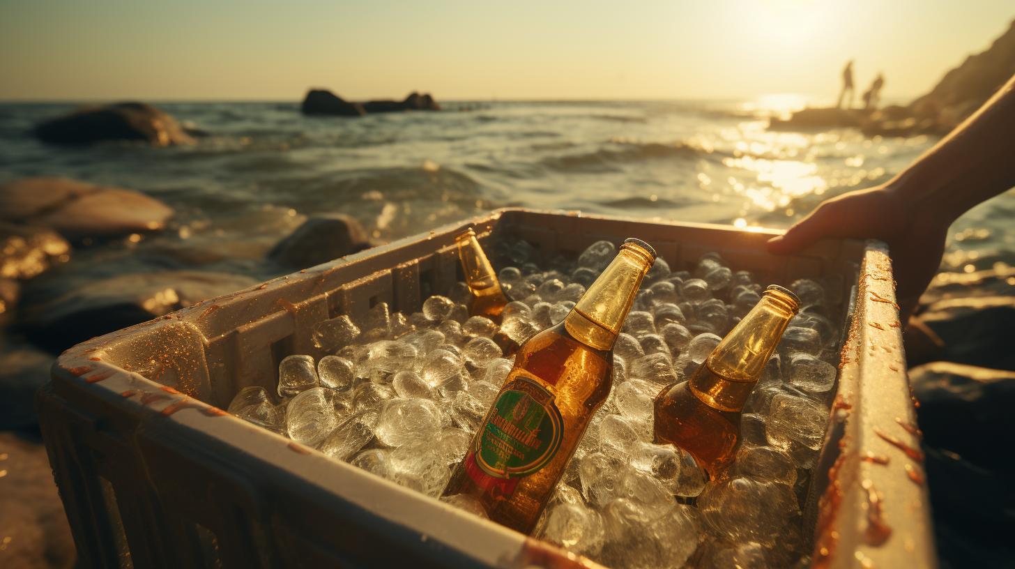 Man grabbing ice cold beer