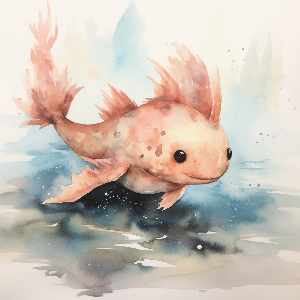 Copper Axolotl Watercolor Abstract Creature