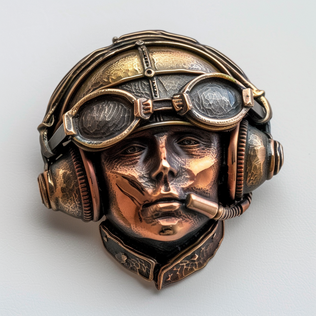 Aviator pin in copper and bronze