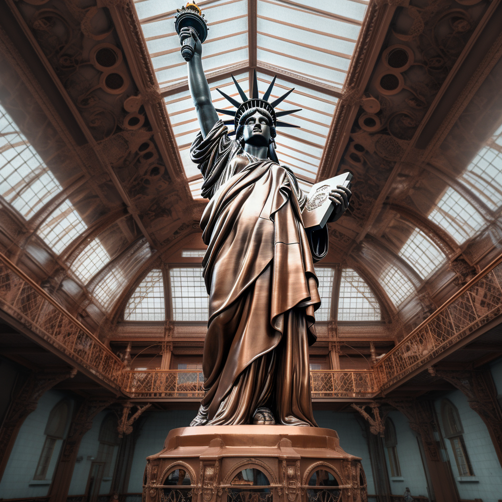 Beautiful copper statue on Ellis Island