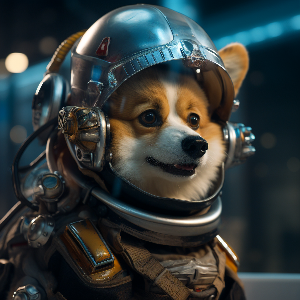 Adorable Corgi in Future Teleportation Machine with Helmet