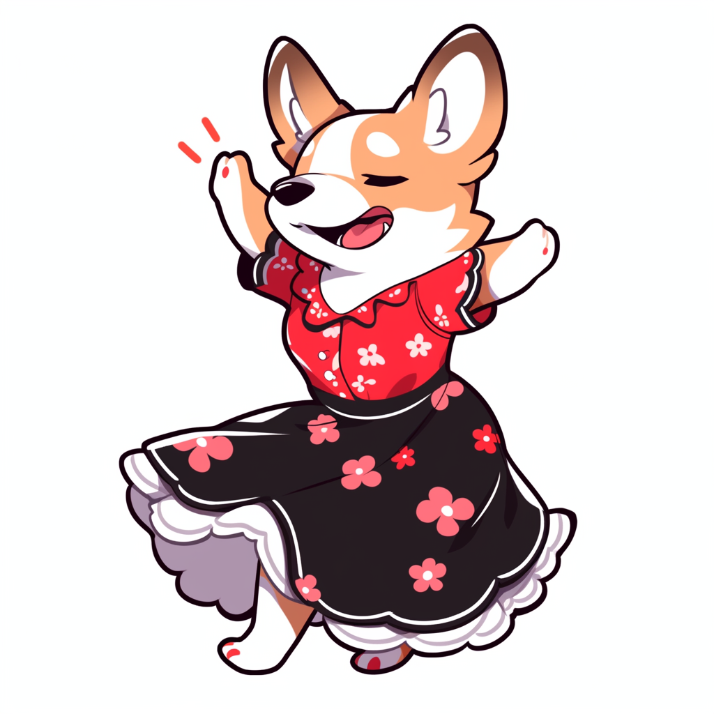 Happy corgi waving in casual dress