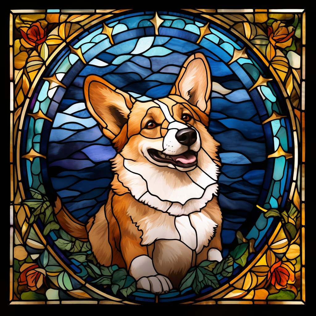 Corgi Silhouette in Stained Glass