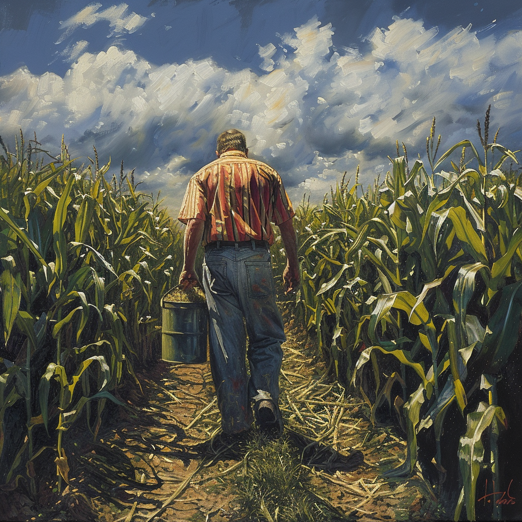 Farmer harvesting corn oil