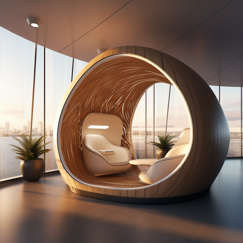 Corporate wellness meditation pod for relaxation and rejuvenation.