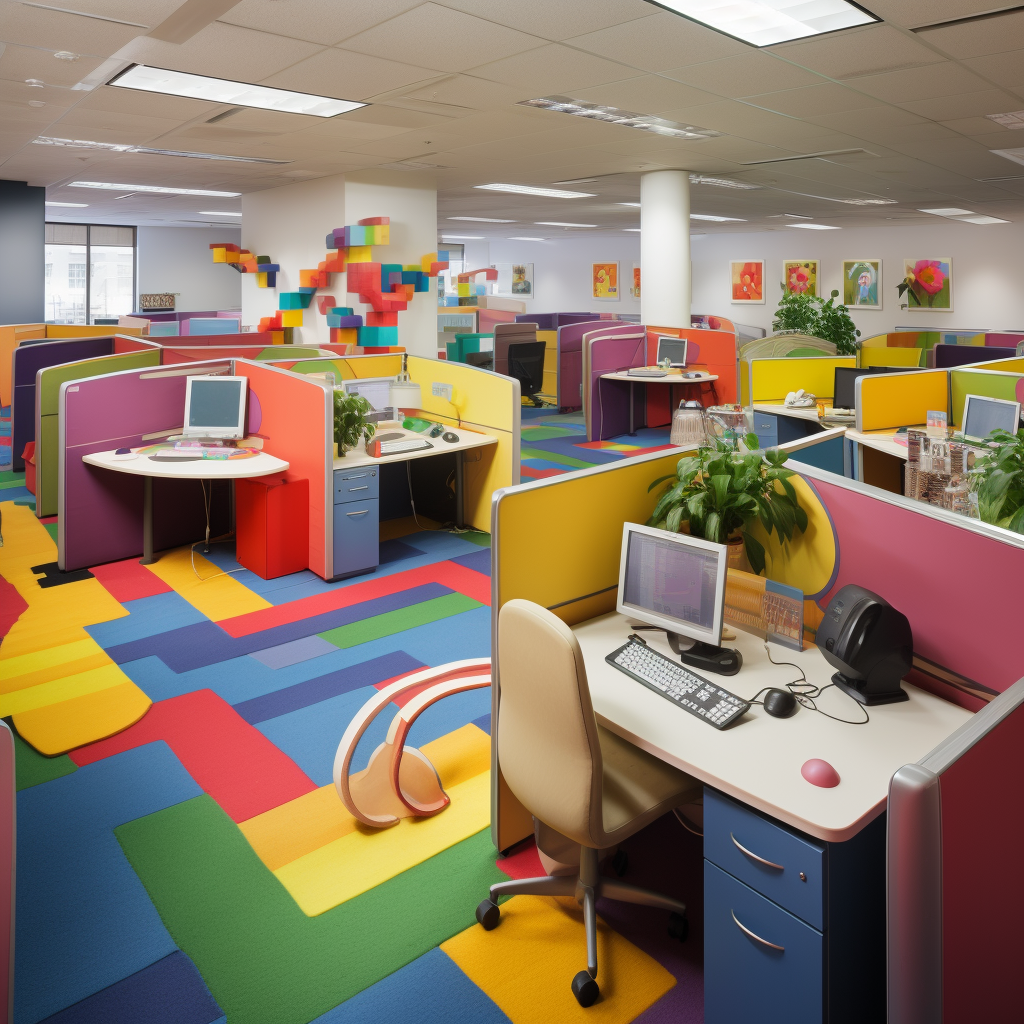 Colorful Candyland-style Corporate Cubicles