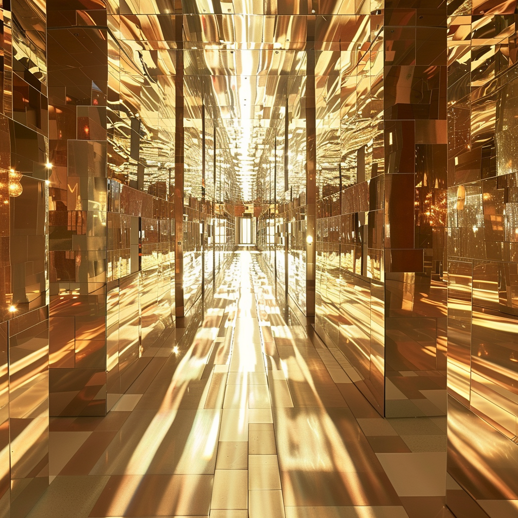 Hallway filled with reflective mirrors