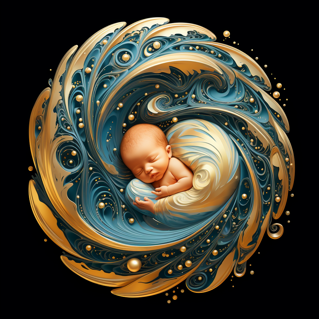 Cosmic Baby in Womb - Cyan, Gold & White