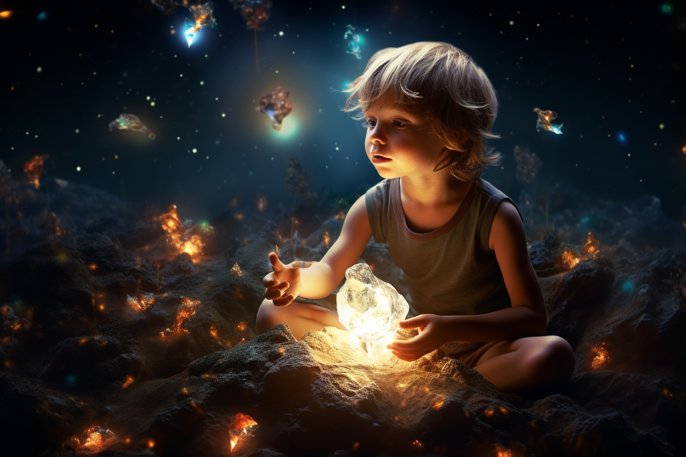 Little boy amazed by cosmic exploration  ?