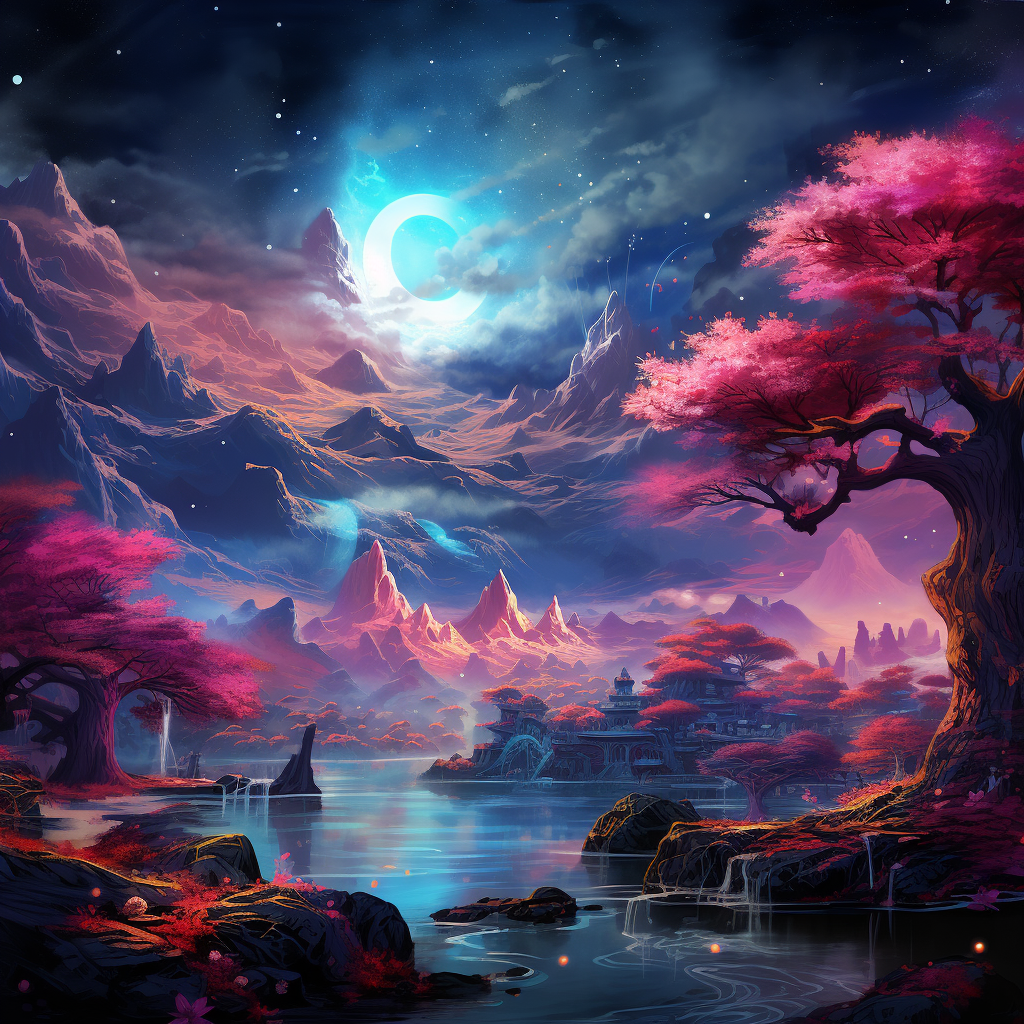 Cosmic canvas art Japanese landscape 4K