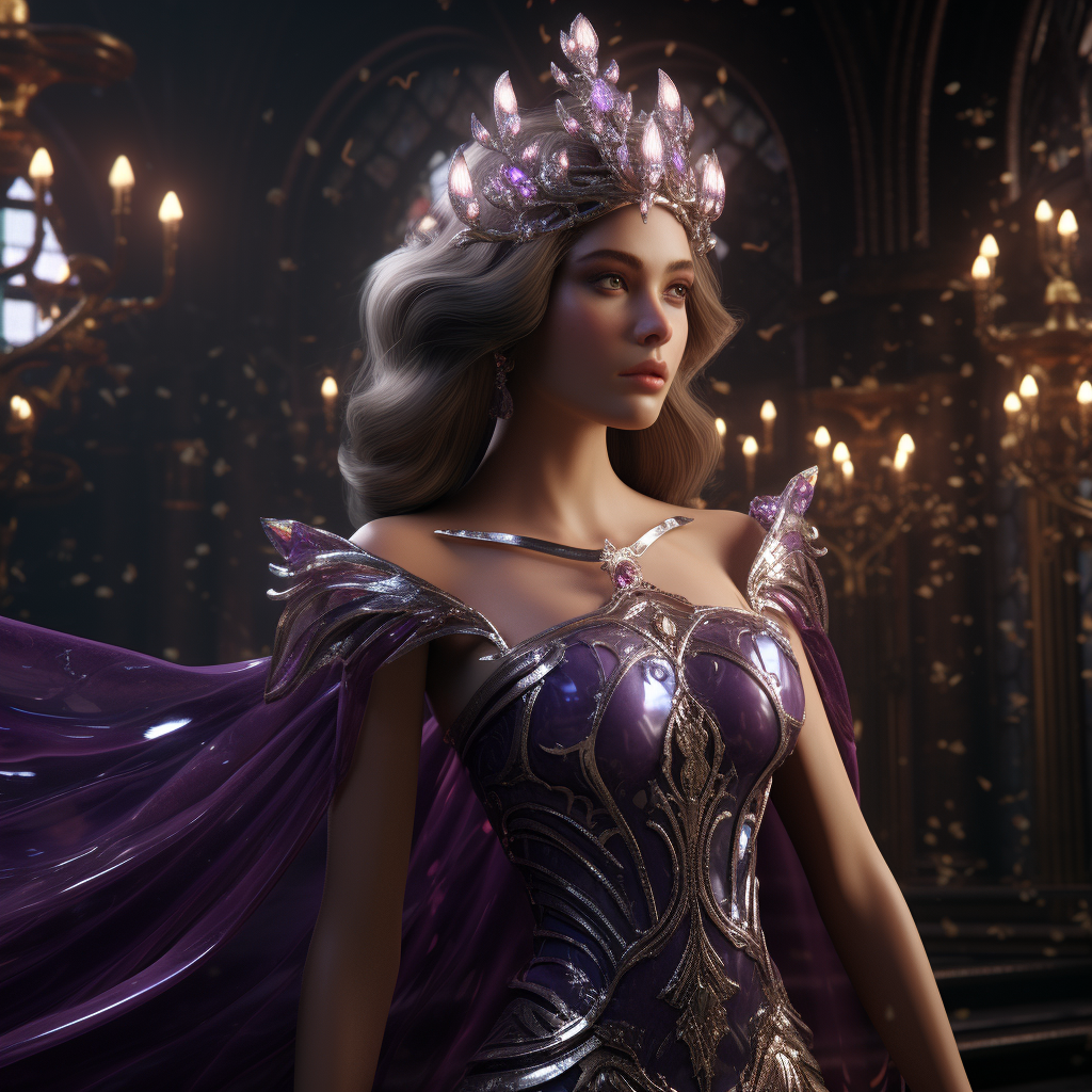 Female model in purple gown with celestial crown