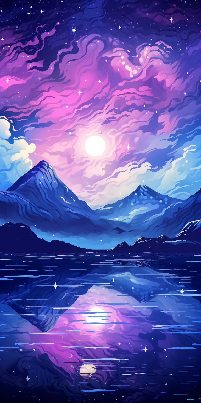 Purple Mountain Evening Sky Illustration