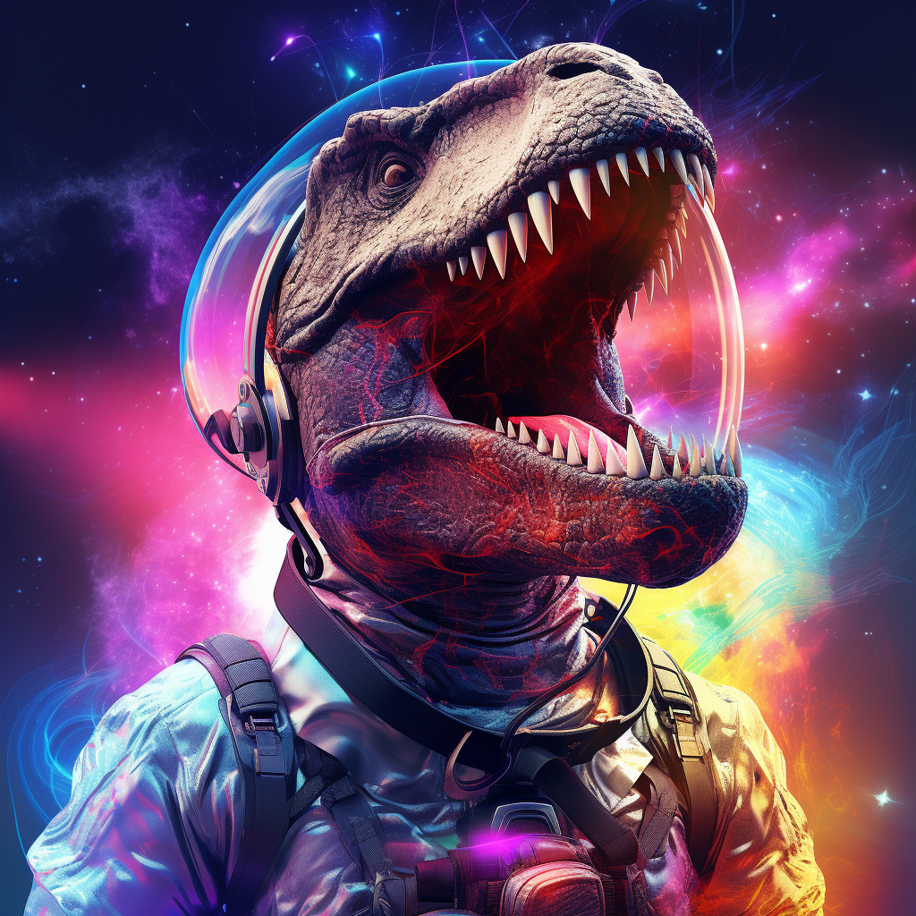 Mystical Cosmic T-Rex Astronaut in Nebula Space