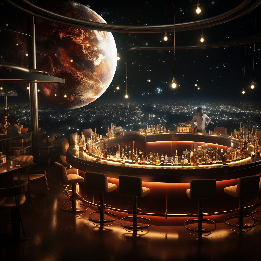 Cosmos-themed bar with mesmerizing 8k visuals