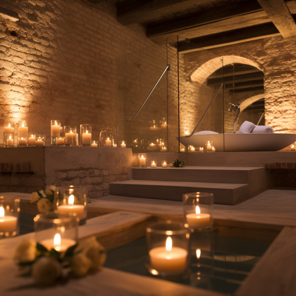 Woman enjoying a cozy basement spa experience