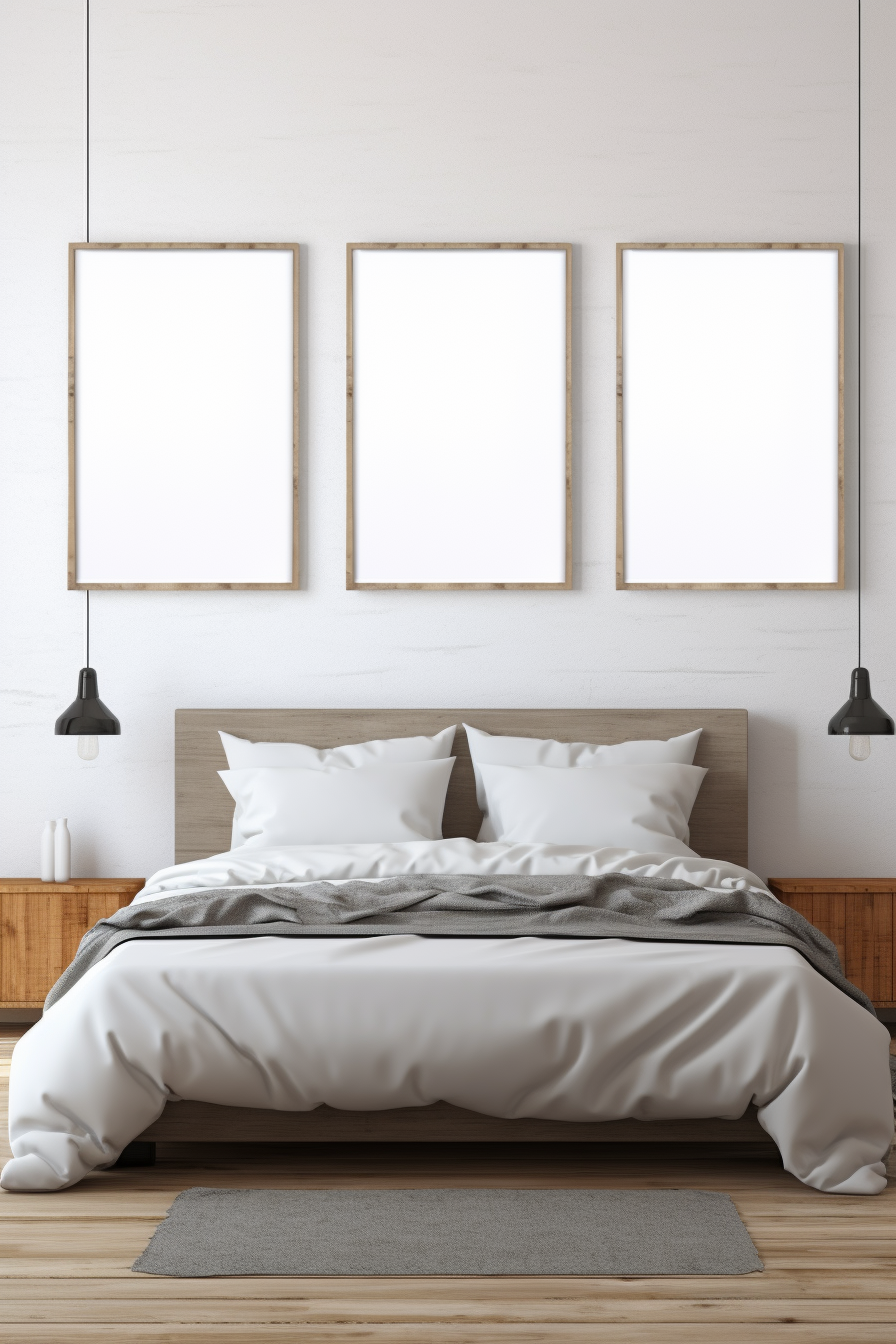 Empty frames in cozy bedroom