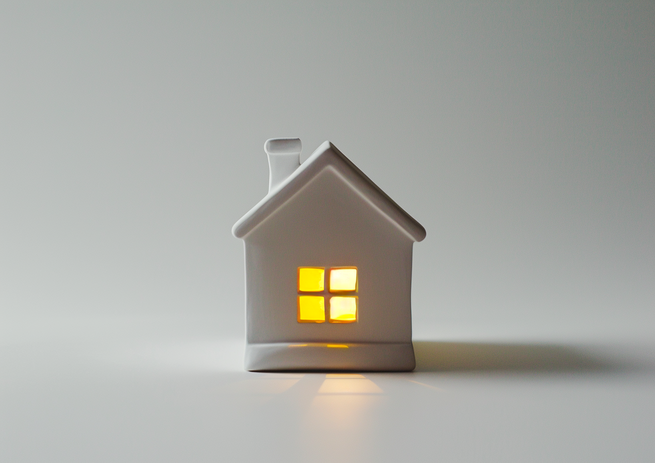 Cozy house with yellow lights in window