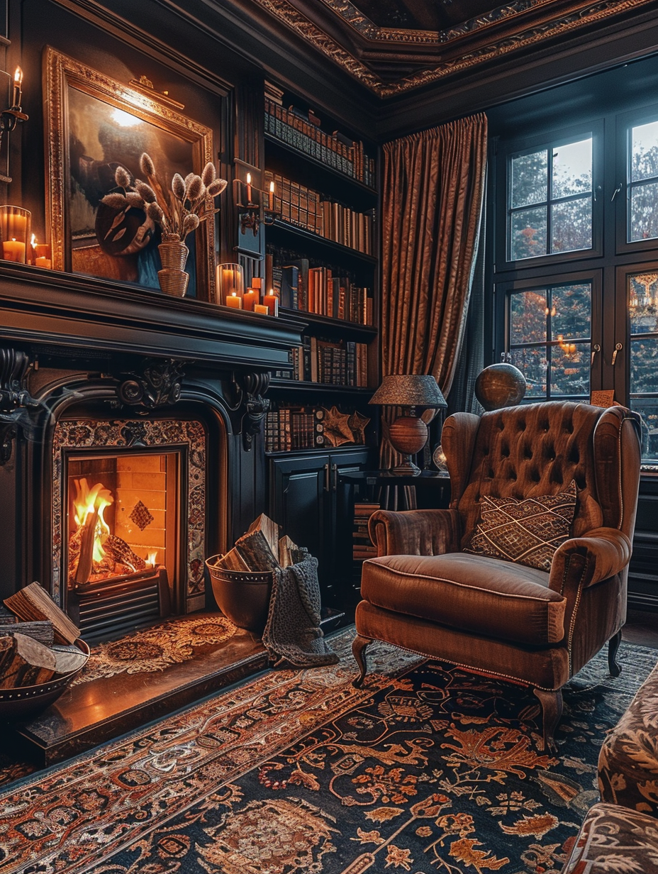 Cozy room with fireplace and armchair