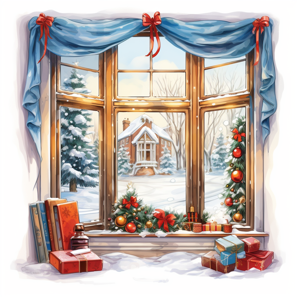 Illustration of cozy Christmas house window