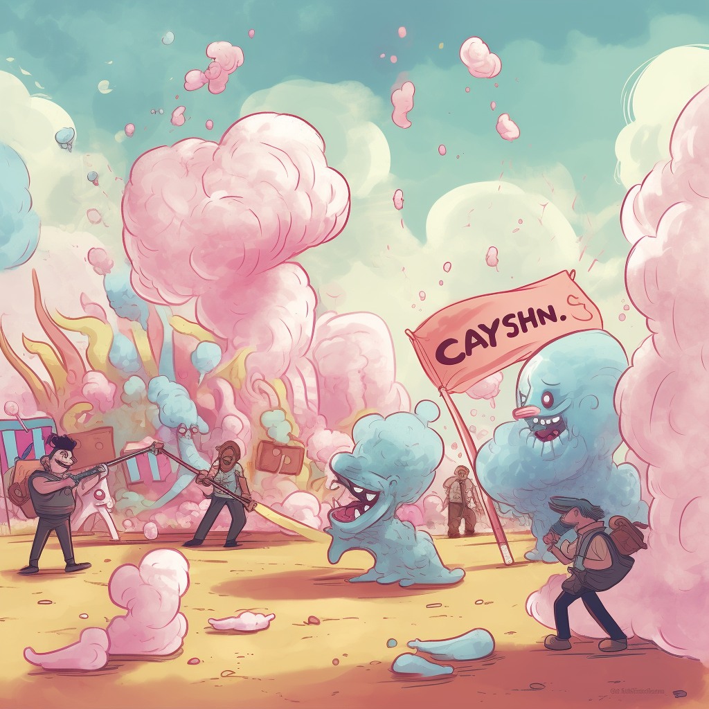 Colorful cotton candy war in action