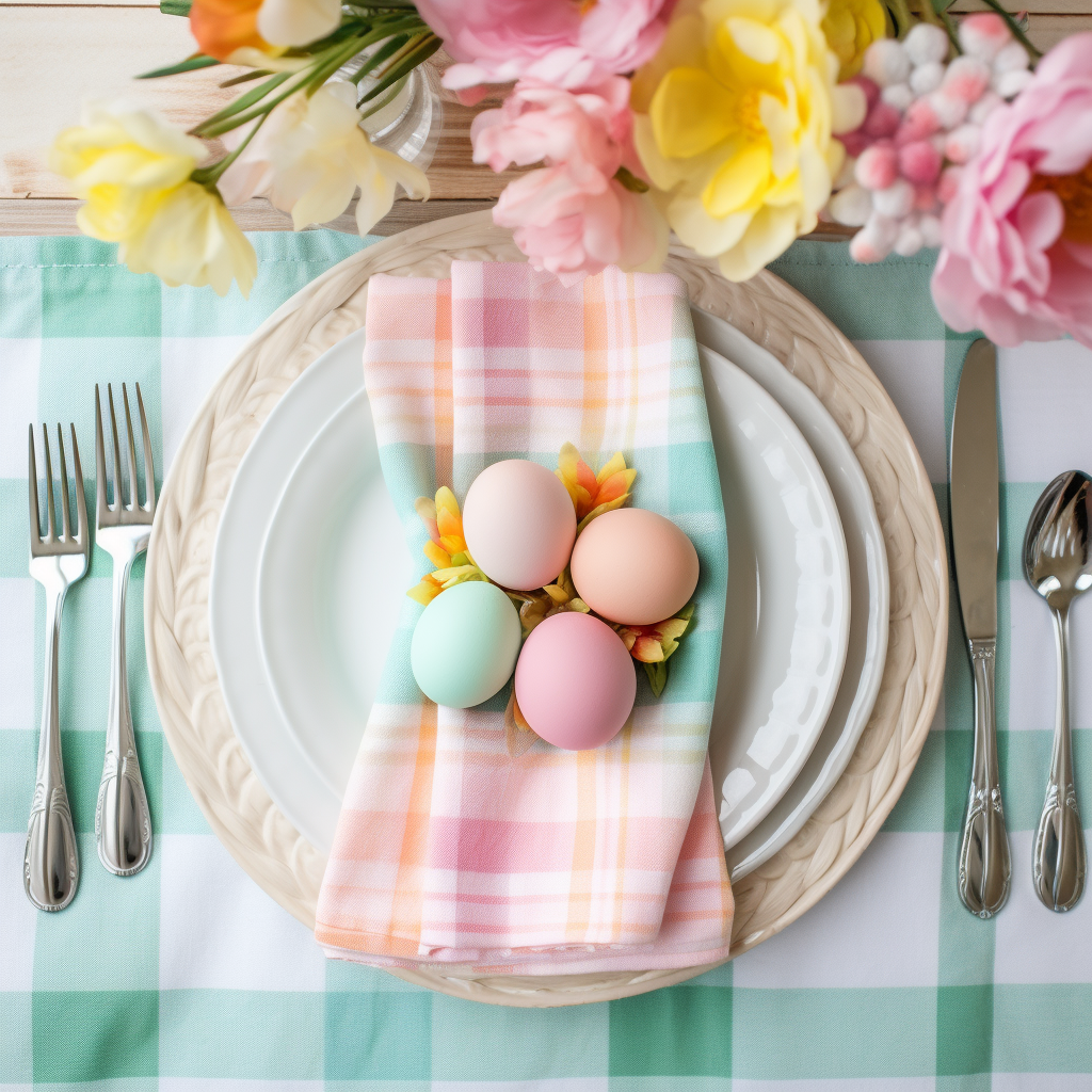 Cotton cloth napkin in pastel buffalo check plaid